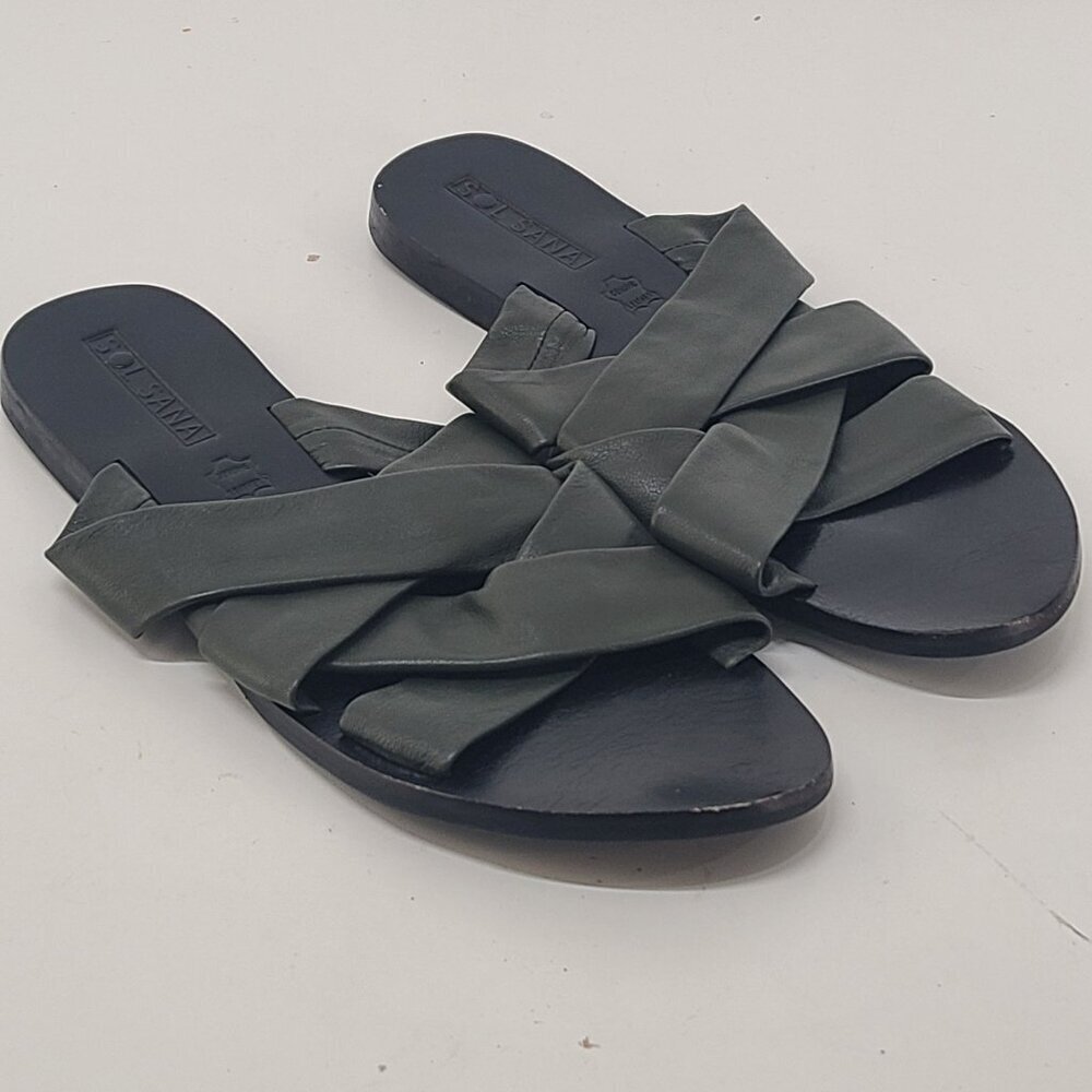 Sol Sana Women's Casual Leather Slide Open Toe Flat Sandals Olive Size 9.5 EU 4